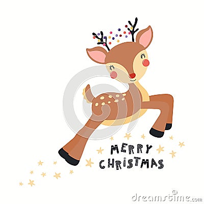 Cute reindeer Christmas card Vector Illustration