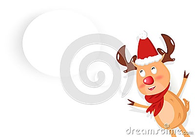Cute reindeer with message thinking box, tag idea, creative, Merry Christmas postcard, celebration winter holiday season Vector Illustration