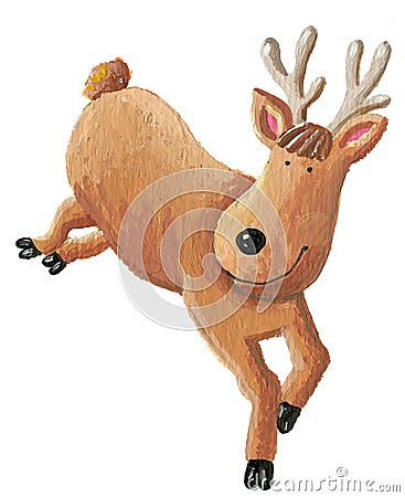Cute reindeer running Cartoon Illustration