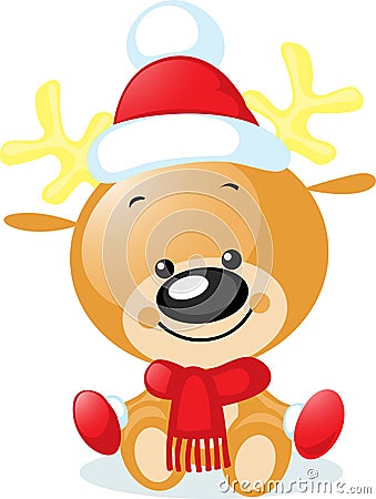 Cute reindeer with santa cap - vector Vector Illustration