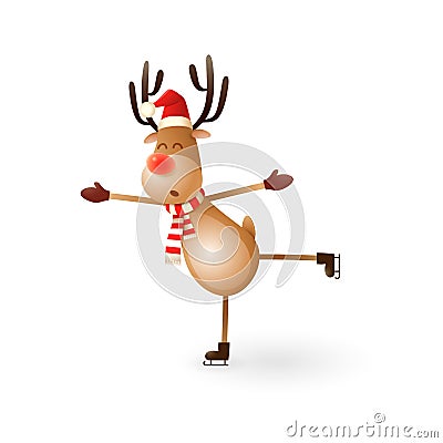 Cute Reindeer on slides isolated on white background Vector Illustration