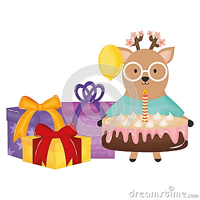 Cute reinder in birthday party Vector Illustration
