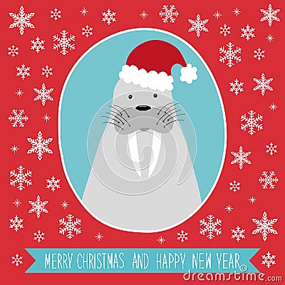 Cute retro card with funny cartoon character of seal Vector Illustration