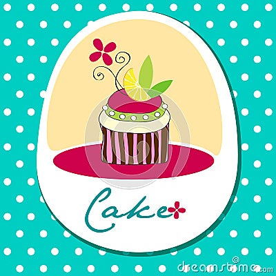 Cute retro cupcake card Vector Illustration