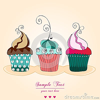 Cute retro cupcakes card Vector Illustration