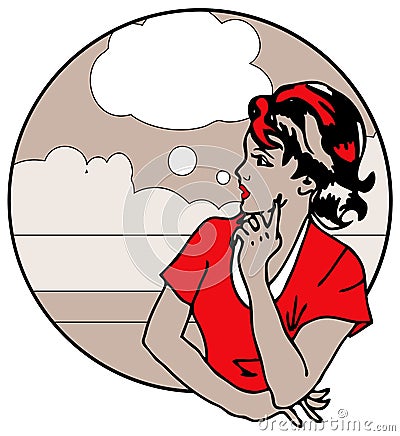 Cute Retro Gal Looking and think Stock Photo