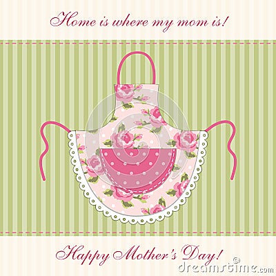 Cute retro Mother`s Day card with imitation of mom`s apron Vector Illustration