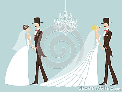 Cute retro wedding set. Cartoon couple bride and groom.eps Vector Illustration