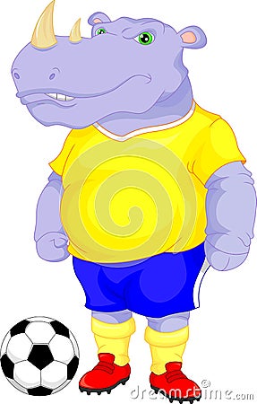 Cute rhino soccer cartoon Vector Illustration