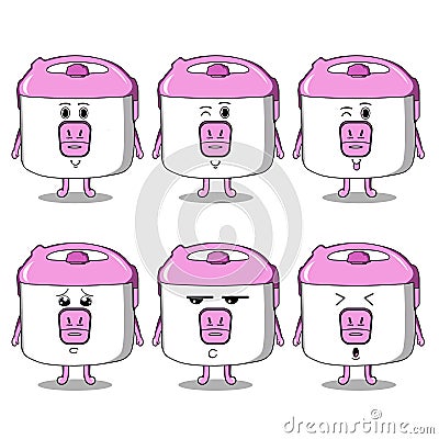 Cute rice cooker mascot on isolated white background Vector Illustration