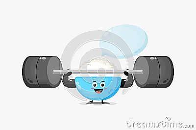 Cute rice mascot raises a barbell Vector Illustration