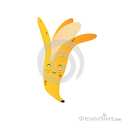 Cute Ripe Banana, Funny Fruit Cartoon Character with Funny Face Vector Illustration Vector Illustration