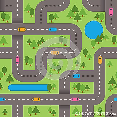 Cute road map of countryside pattern for children Vector Illustration