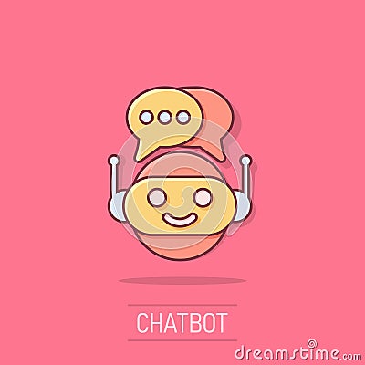 Cute robot chatbot icon in comic style. Bot operator vector cartoon illustration pictogram. Smart chatbot character business Vector Illustration