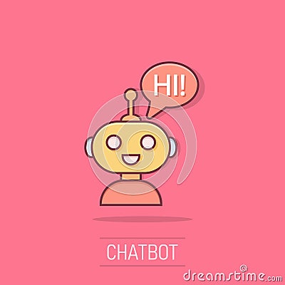Cute robot chatbot icon in comic style. Bot operator vector cartoon illustration pictogram. Smart chatbot character business Vector Illustration