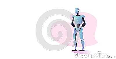 Cute robot cyborg modern robotic character standing pose artificial intelligence technology concept full length Vector Illustration