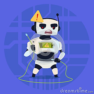 Cute Robot Error Connection Problem Modern Artificial Intelligence Technology Concept Vector Illustration