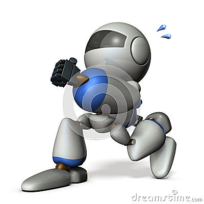 Cute robot has run away secretly. Stock Photo