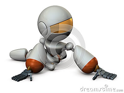 Cute robot has to surrender. Cartoon Illustration