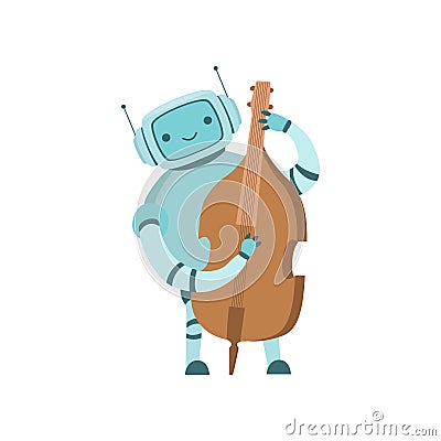 Cute Robot Musician Playing Cello Musical Instrument Vector Illustration Vector Illustration