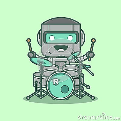 cute robot playing drums Vector Illustration