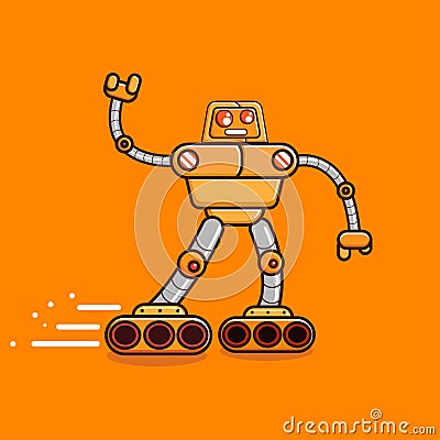 Cute robot run and in a hurry mascot vector cartoon illustration Vector Illustration