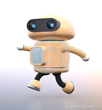 Cute robot running in hurry on gradient background Stock Photo