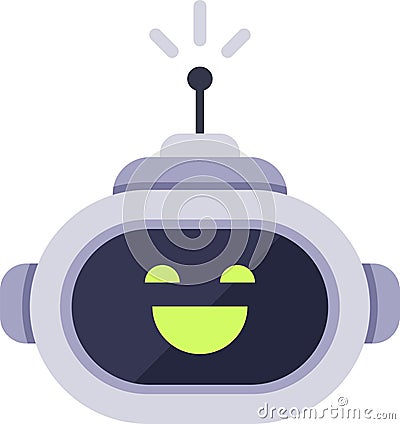 Cute robot showing a happy expression on its face, with an antenna transmitting data, representing artificial Vector Illustration