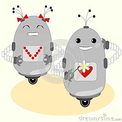 Cute robots - boy and girl Vector Illustration