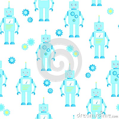 Cute robots seamless background Vector Illustration