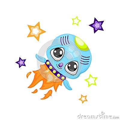 Cute rocket character vector illustration on white background. Space or universe exploration. Cosmic spaceship Vector Illustration