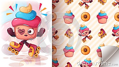 Cute roller cake seamless pattern Vector Illustration