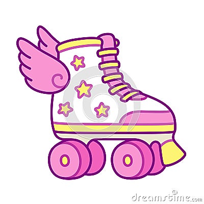Cute roller skates with wings Vector Illustration
