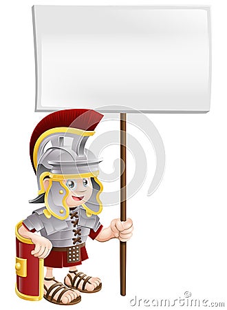 Cute Roman soldier holding sign board Vector Illustration