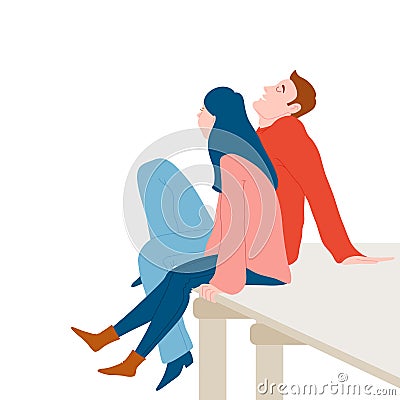 Cute romantic couple relaxing together on a pier Vector Illustration