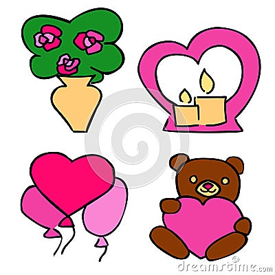 Cute romantic Stickers Set For Valentine`s Day dating. Vector Illustration