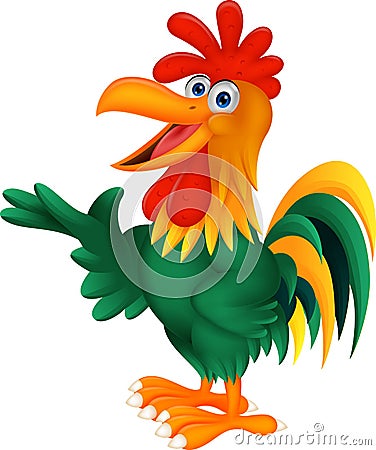 Cute rooster cartoon presenting Vector Illustration