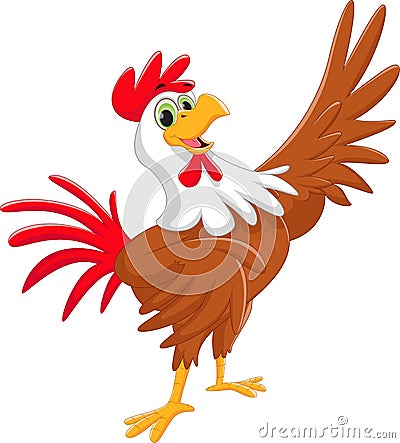 Cute rooster cartoon waving Vector Illustration