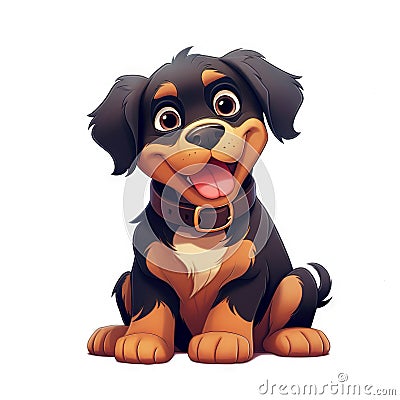 Cute Rottweiler cartoon illustration - generative AI - AI generated Cartoon Illustration