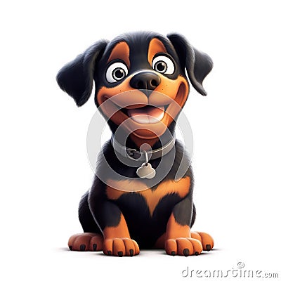 Cute Rottweiler cartoon illustration - generative AI - AI generated Cartoon Illustration