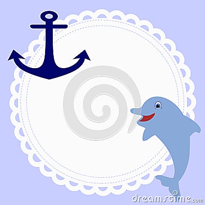 Cute round baby frame in nautical style with an anchor and a Do Vector Illustration