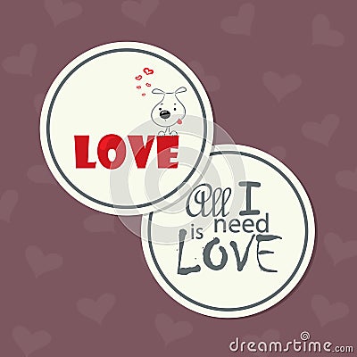 The cute round double-sided card for Valentine's Day Vector Illustration