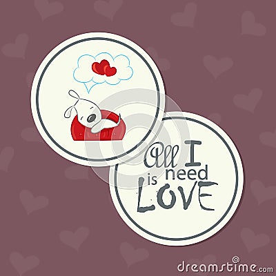 The cute round double-sided card for Valentine's Day Vector Illustration