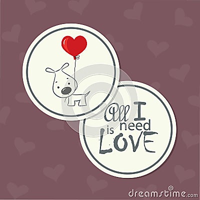 The cute round double-sided card for Valentine's Day Vector Illustration