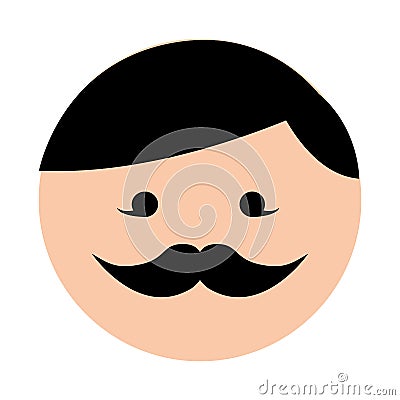 Cute round moustache man face cartoon Vector Illustration