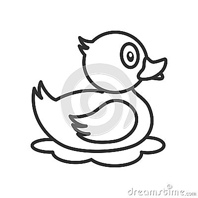 Rubber Duck Outline Flat Icon on White Vector Illustration