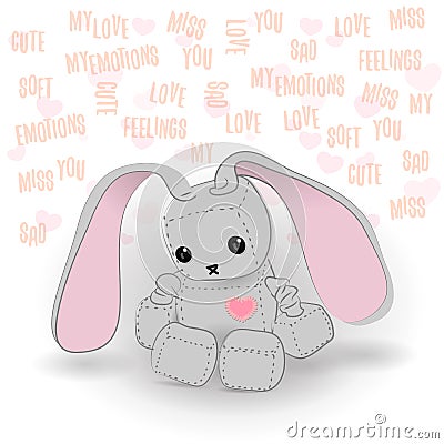 Cute sad bunny robot miss you Vector Illustration