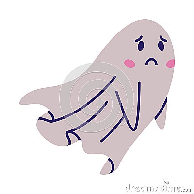 Cute Sad Ghost Character as Flying Poltergeist Creature Vector Illustration Vector Illustration