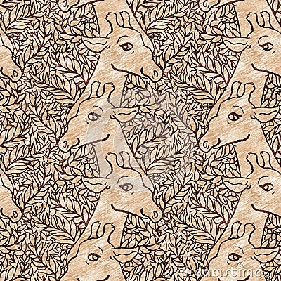Cute safari wild giraffe animal pattern for babies room decor. Seamless african furry brown textured gender neutral Stock Photo