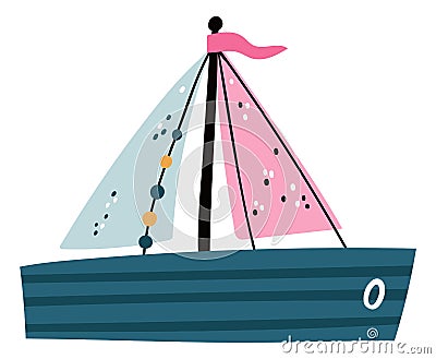 Cute sailing ship. Kid sailboat. Marine transport Vector Illustration
